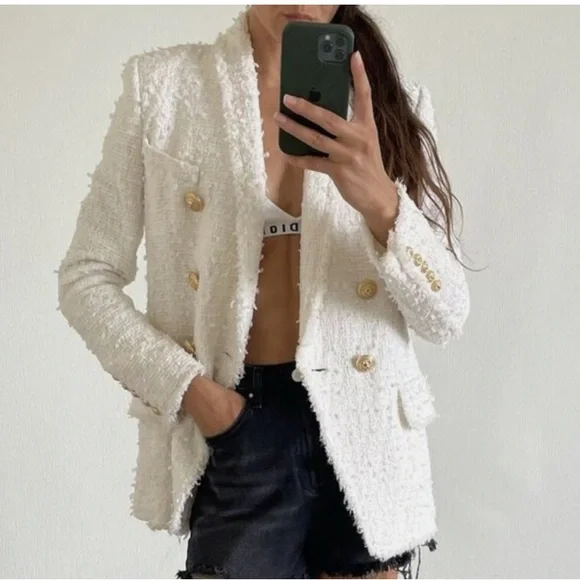 😍Authentic SOLD OUT Balmain subtle white tweed blazer gold buttons size 44 Euro - Picture 2 of 16
